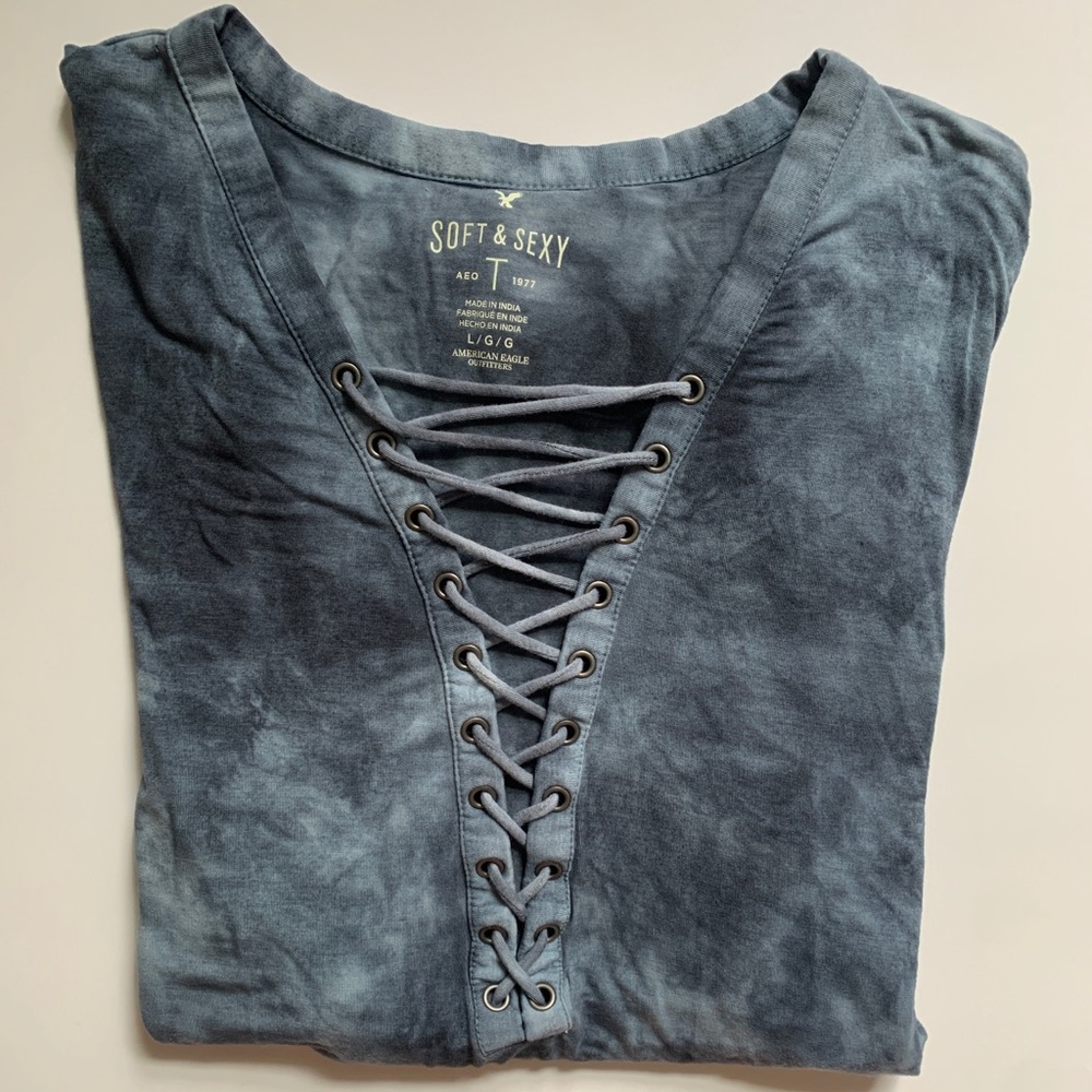 American Eagle Long Sleeve Lace-Up Shirt